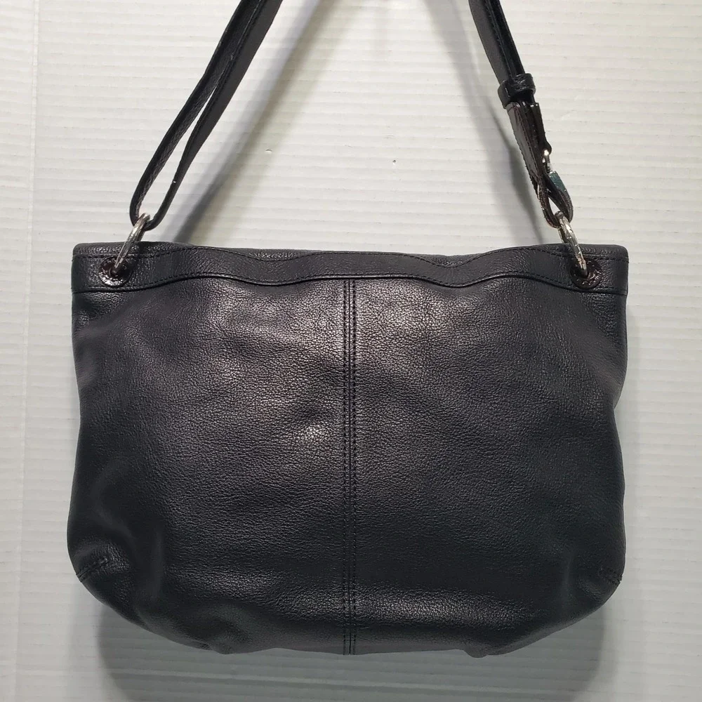 VTG Brighton Black Leather Brown Croc Embossed Flap Crossbody Shoulder Bag Purse